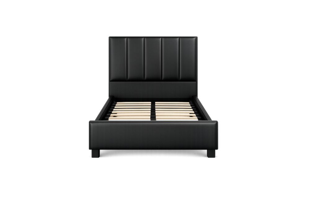 Struttura letto singolo in finta pelle nera con testiera imbottita