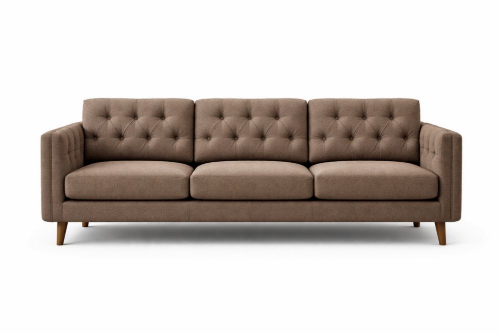 Divano lungo in tessuto poliestere marrone con schienale imbottito