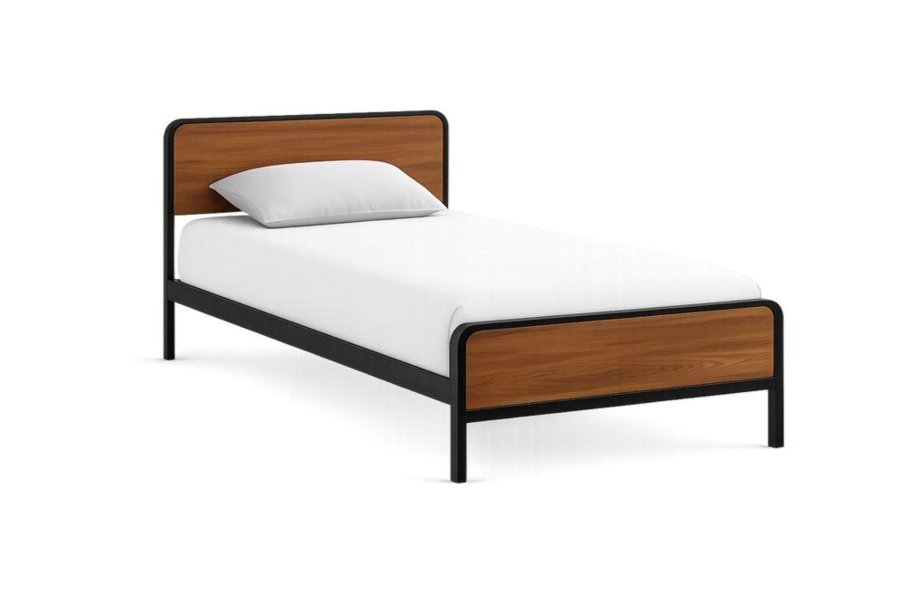 Letto singolo in acciaio e legno noce nero
