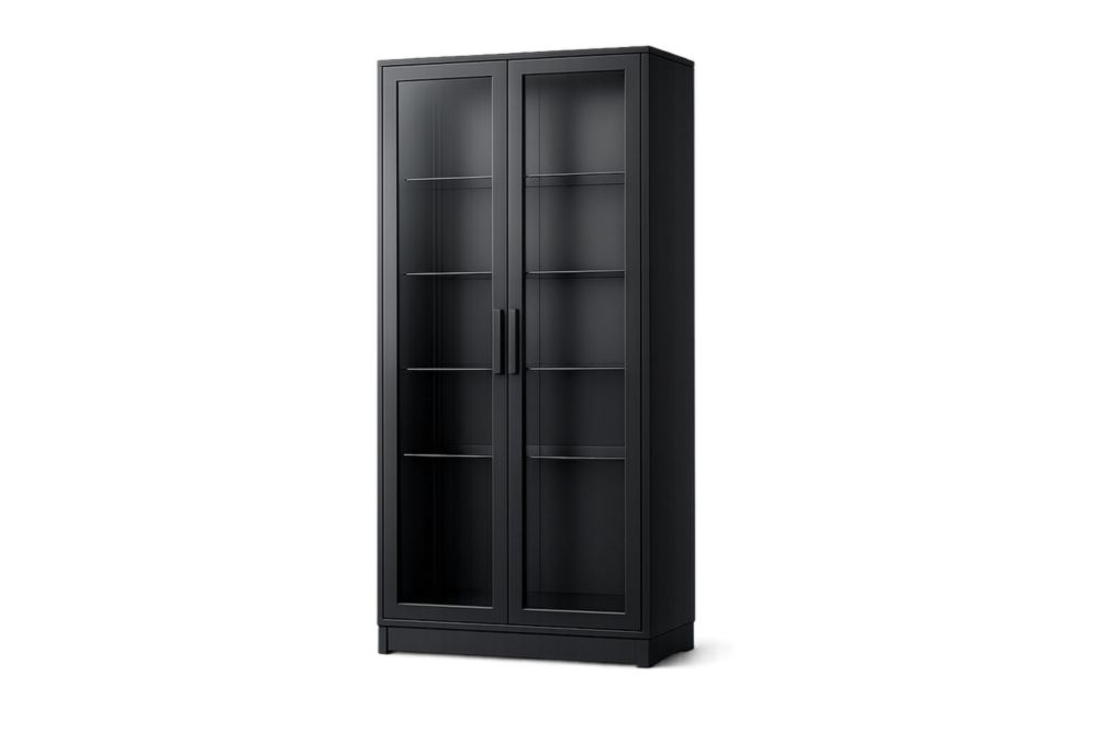 Vetrina in MDF con porte in vetro temperato nero 200x80x40 cm(H x L x P)