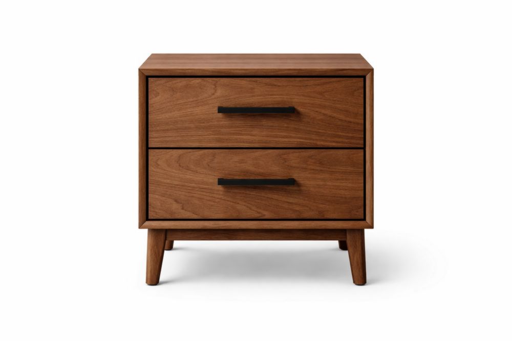 Comodino in Legno di Noce con Due Cassetti