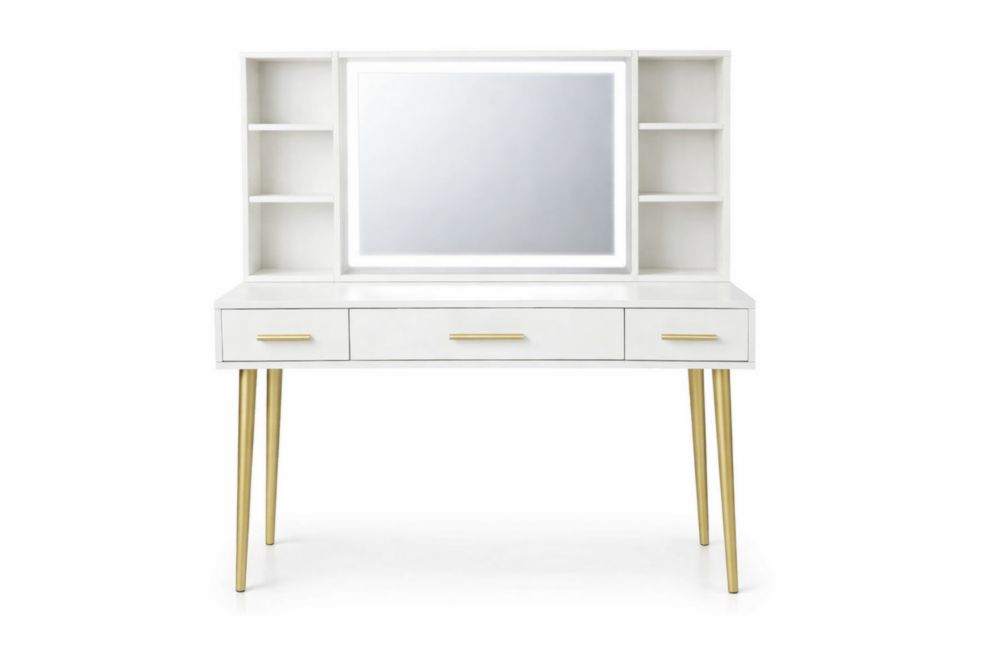 Tavolo da toletta in MDF e acciaio bianco con specchio integrato