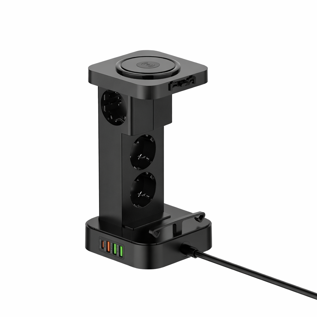 Steckdosenturm mit USB und Qi Ladefunktion