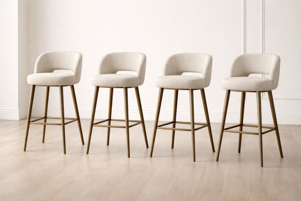 Set di 4 Sgabelli in Tessuto Beige con Struttura in Metallo-Stylorano