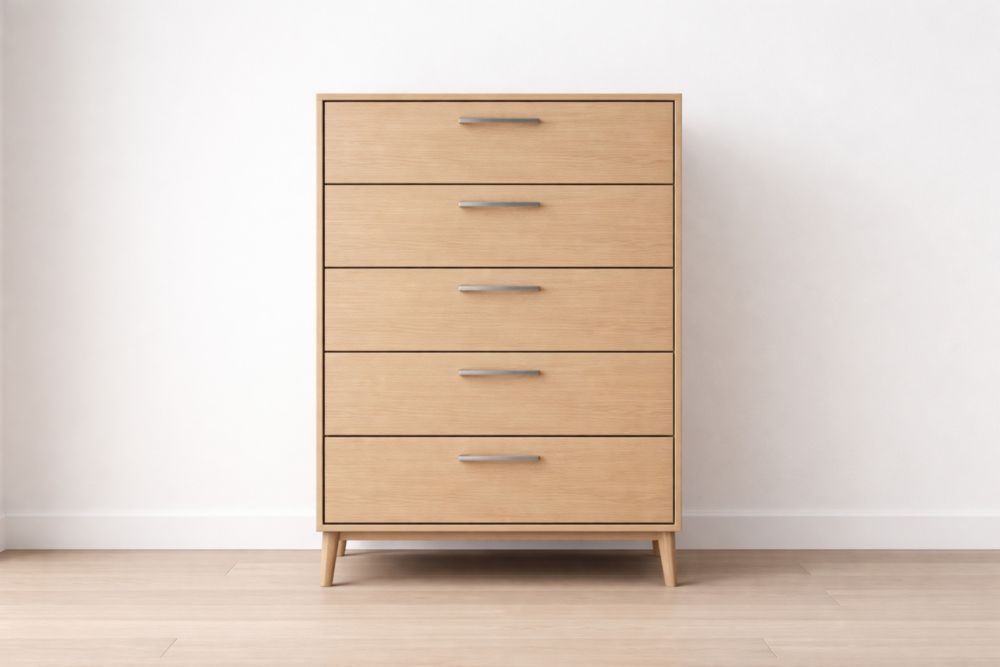 Cassettiera in Legno Massello Naturale 5 Cassetti 120cm x 80cm x 40cm-Stylorano