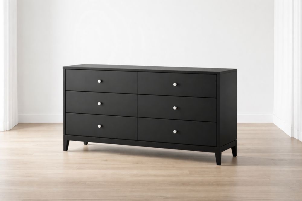 Cassettiera 6 Cassetti in MDF Nero con Maniglie in Metallo-Stylorano