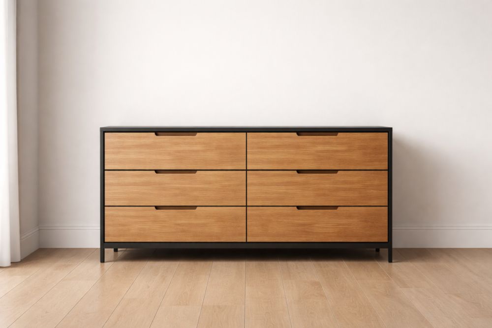 Cassettiera in Legno di Quercia e Metallo Nero 6 Cassetti-Stylorano