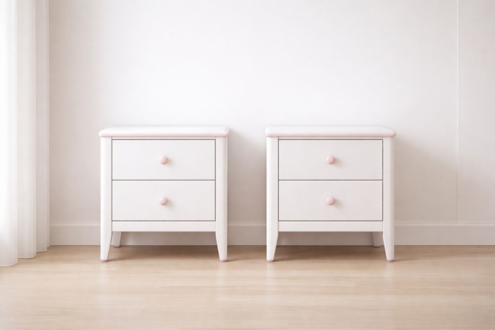 Set di 2 Comodini in Legno MDF Bianco e Rosa con 2 Cassetti-Stylorano