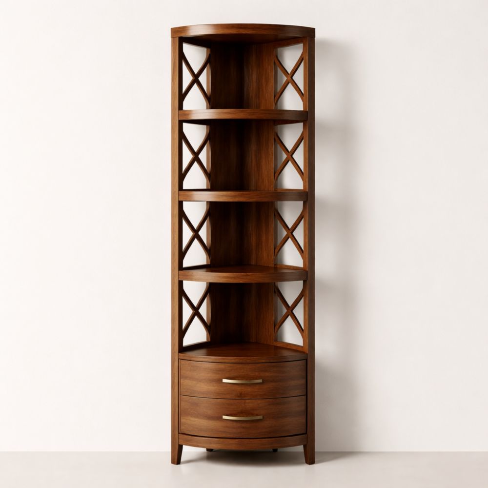 Scaffale angolare in legno massello marrone-Easelivon