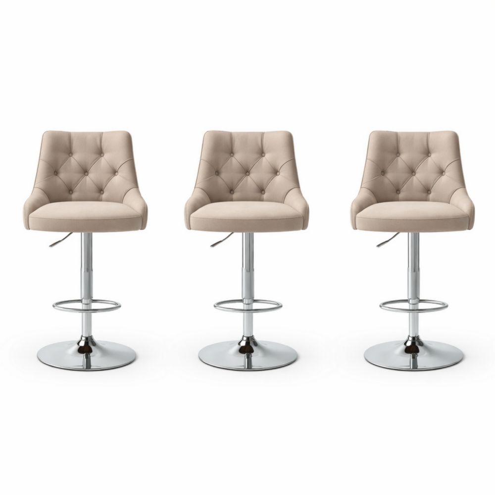 Sgabelli Girevoli Set di 3 in Tessuto Beige con Base in Metallo-Easelivon