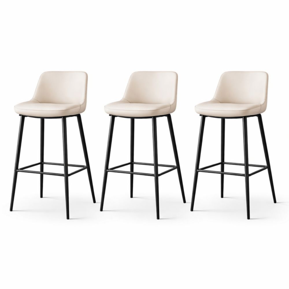 Set di 3 Sgabelli da Bar in Pelle Sintetica Crema con Struttura in Metallo Nero-Easelivon
