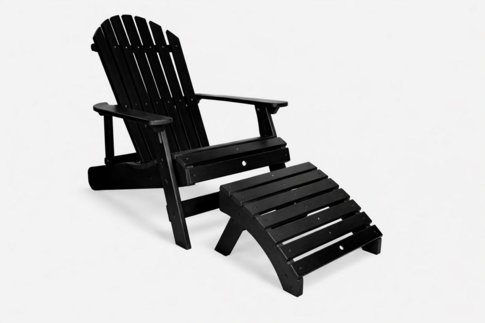 Chaise Adirondack et repose-pieds en bois composite Noir