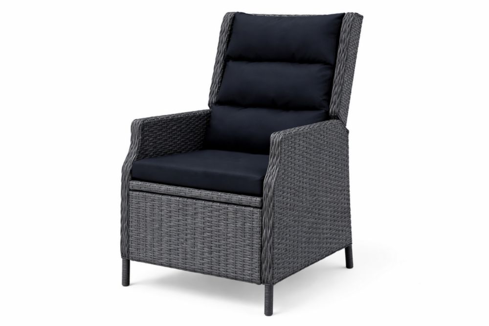 Fauteuil de jardin en résine tressée Gris avec coussin Noir