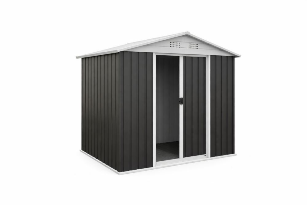 Abri de Jardin en Acier inoxydable Noir et Blanc avec Toit à Pignon