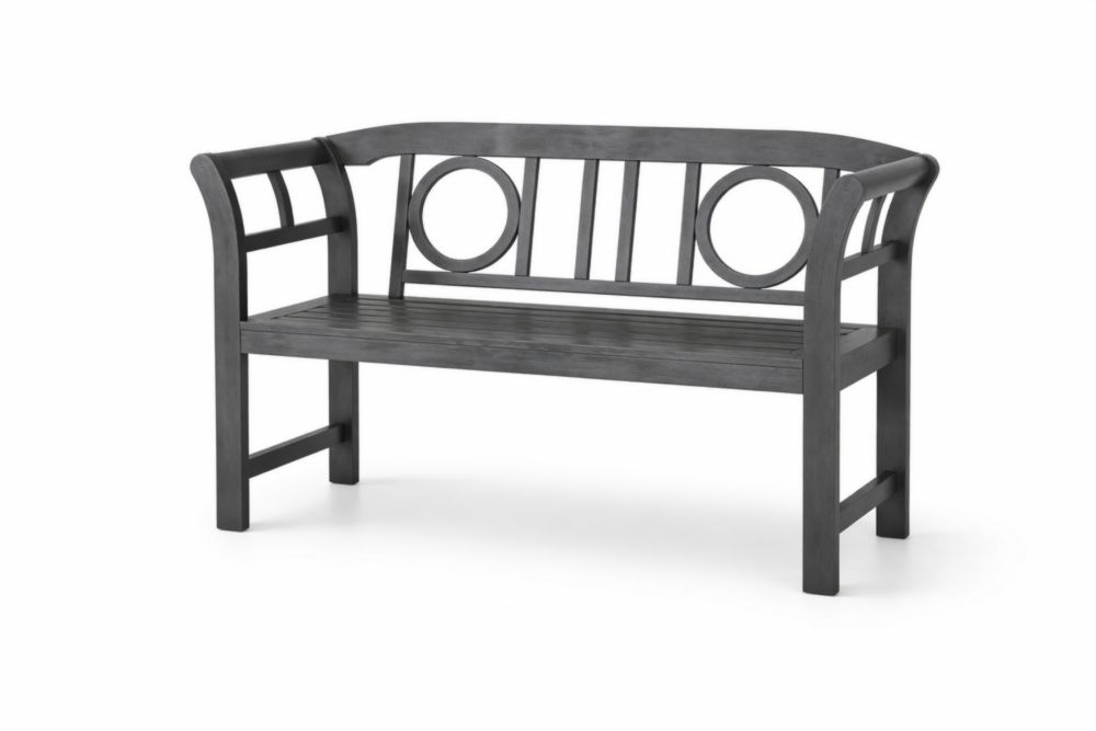 Banc de jardin en bois massif noir avec motifs circulaires