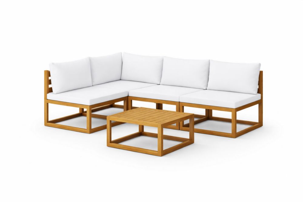 Ensemble de Salon de Jardin en bois d'acacia avec Coussins Blancs