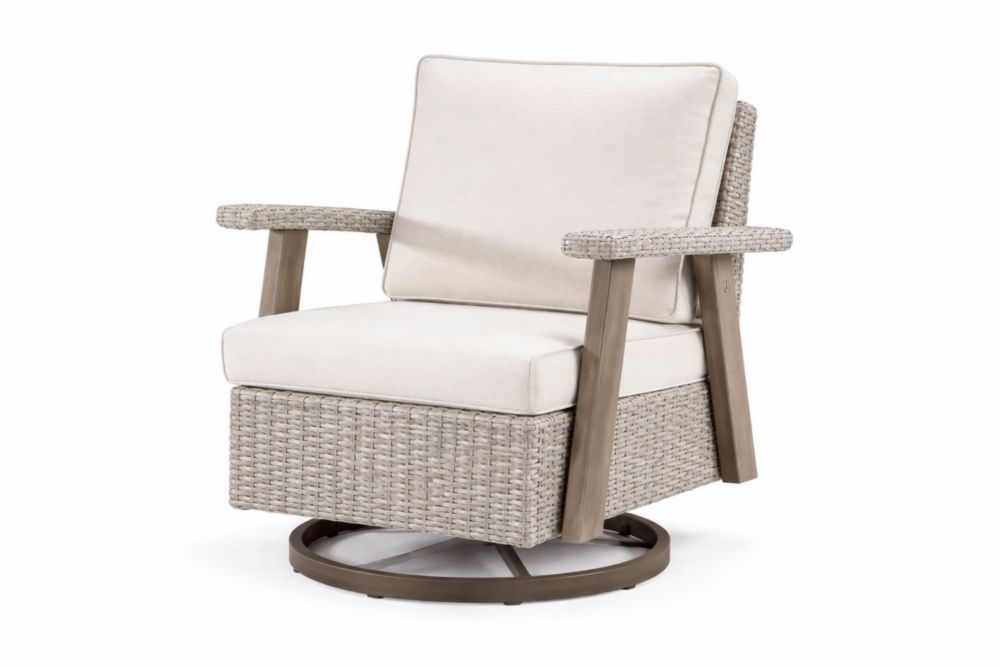 Fauteuil extérieur pivotant en rotin synthétique Beige/Gris