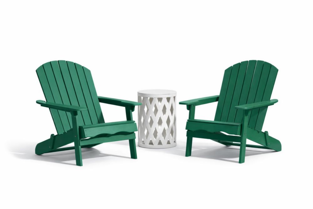 Ensemble de 2 fauteuils Adirondack en bois massif vert avec table d'appoint en céramique blanche