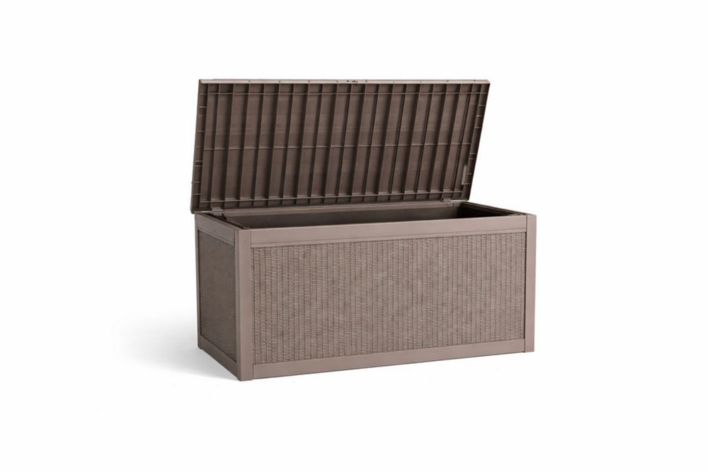 Coffre de rangement extérieur en résine tressée marron