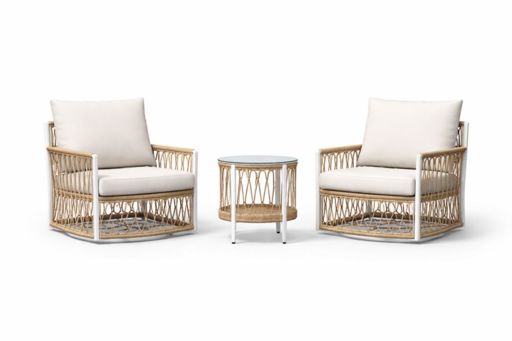 Ensemble de Fauteuils en Rotin avec Table en Verre