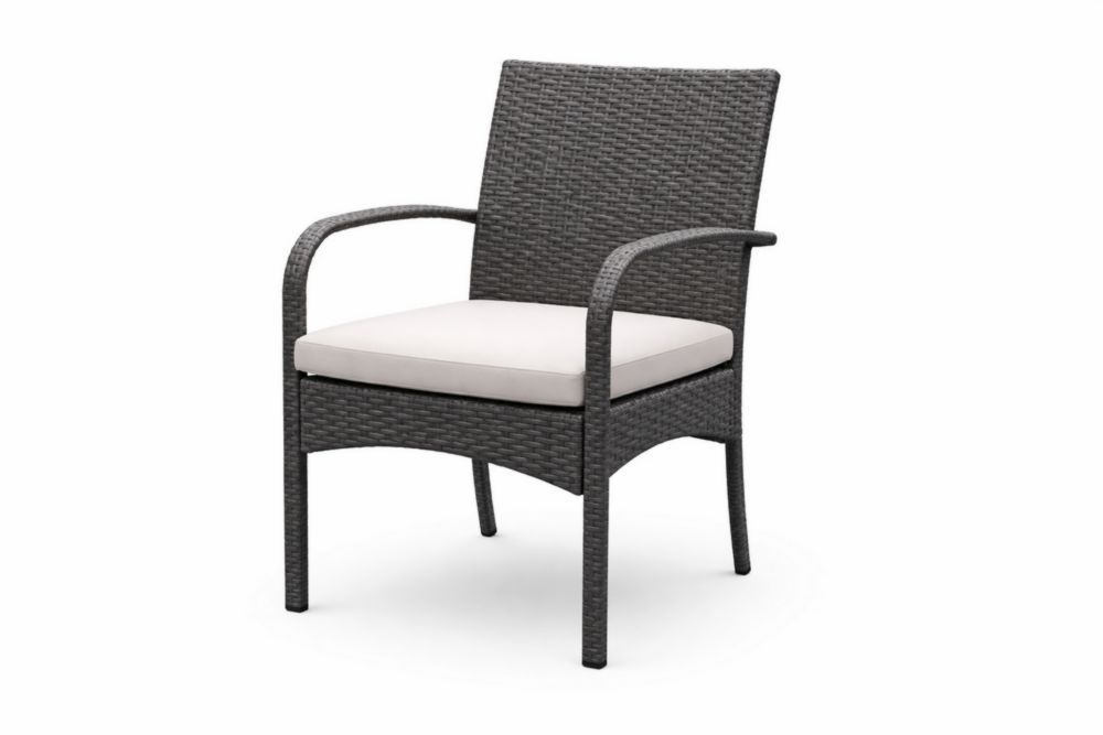 Chaise d'extérieur en résine tressée gris avec coussin crème