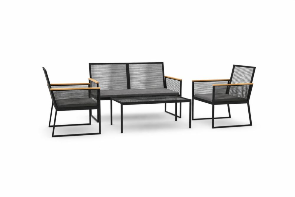 Ensemble de meubles de jardin en Acier galvanisé et bois massif, noir