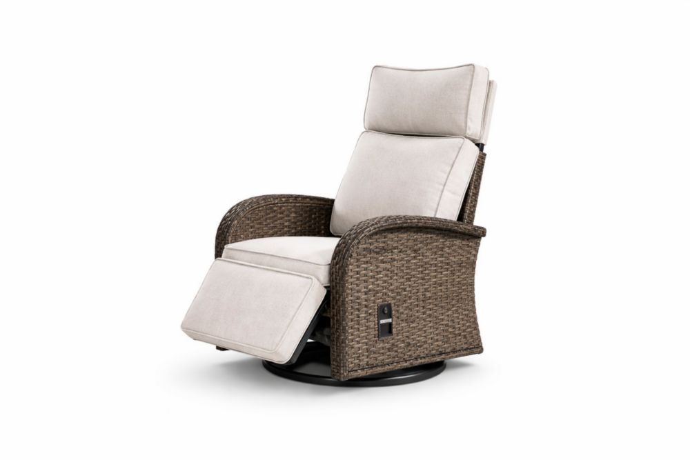 Fauteuil inclinable rotatif en polyrotin avec coussins en polyester Beige et Marron