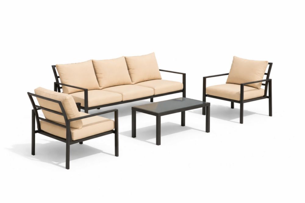 Ensemble de Mobilier de Jardin en Aluminium Beige et Noir