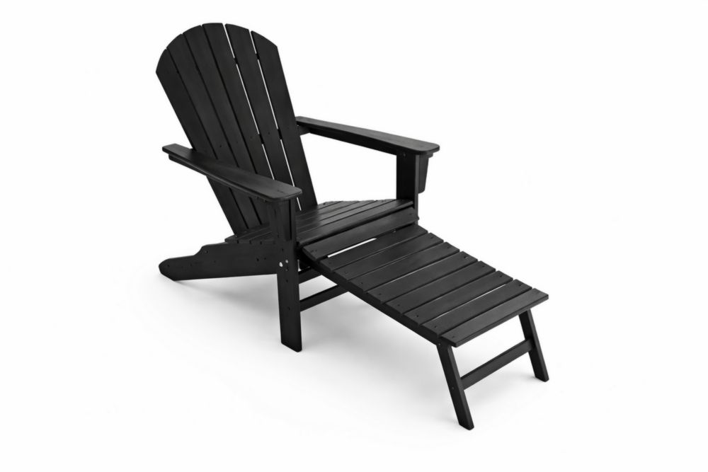 Chaise longue en bois massifnoir avec repose-pieds extérieur