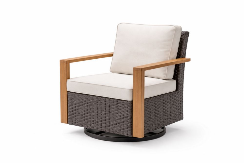 Fauteuil Rotatif en Résine Tressée et Bois de Teck