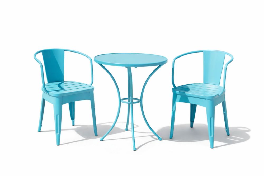 Ensemble table ronde et chaises en Acier galvanisé Bleu