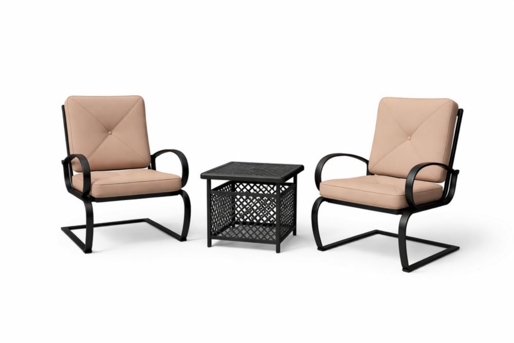 Ensemble de mobilier extérieur en Acier galvanisé noir avec coussins beiges