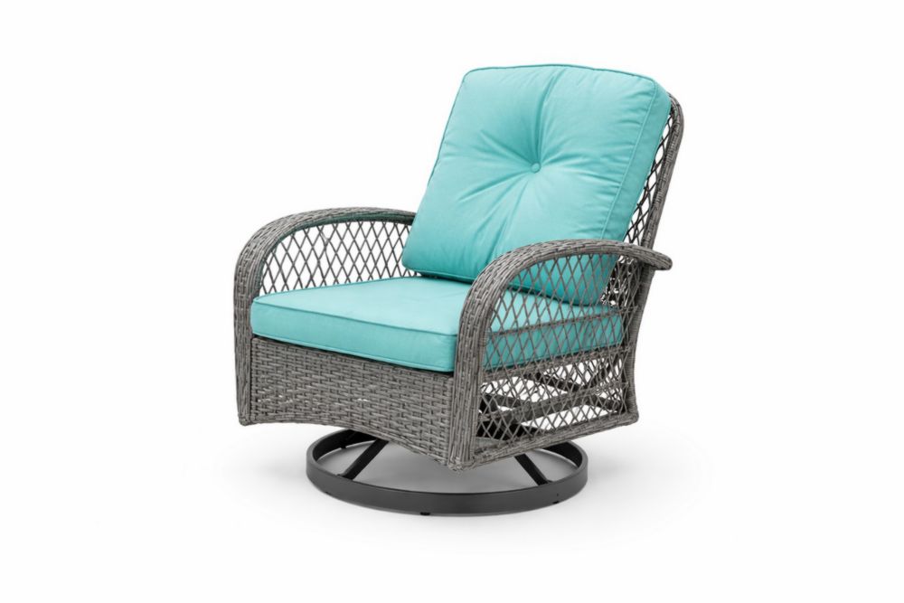 Fauteuil Pivotant en Rotin avec Coussin Bleu, Structure  Acier inoxydable
