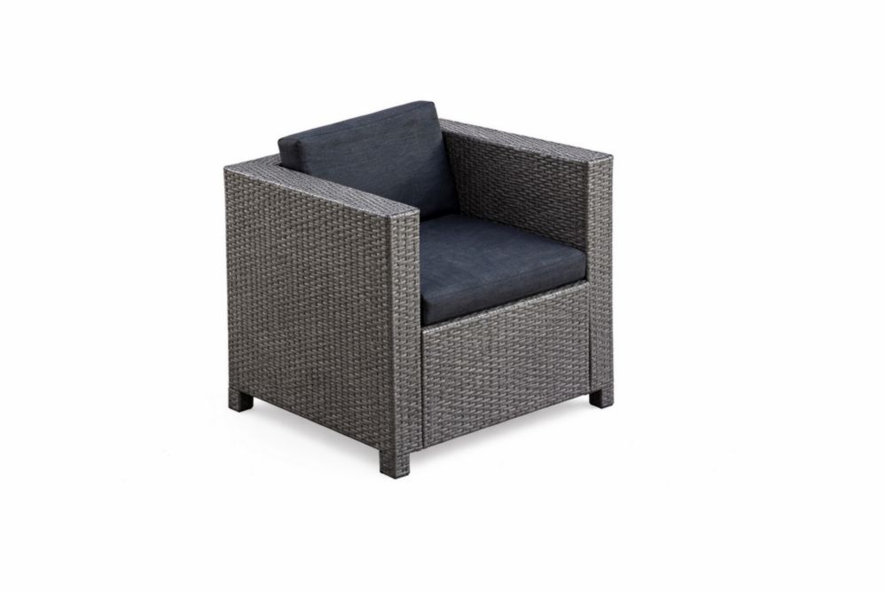 Fauteuil en résine tressée avec coussin gris 75x71x79 cm