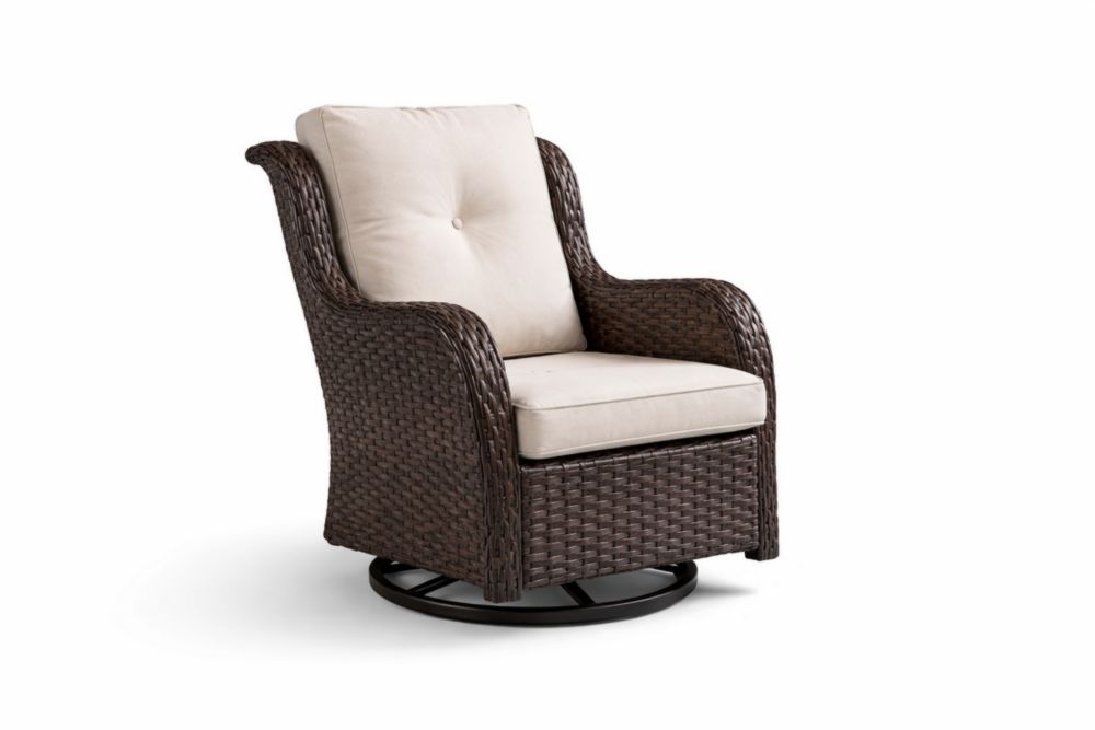 Fauteuil pivotant en rotin avec coussin beige