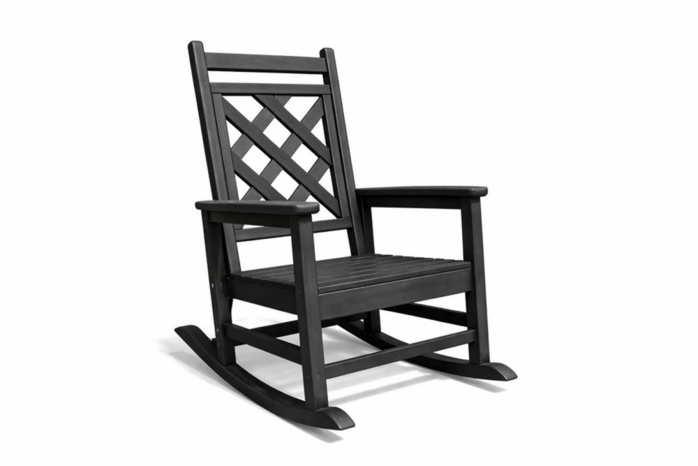 Chaise berçante en bois massif noire