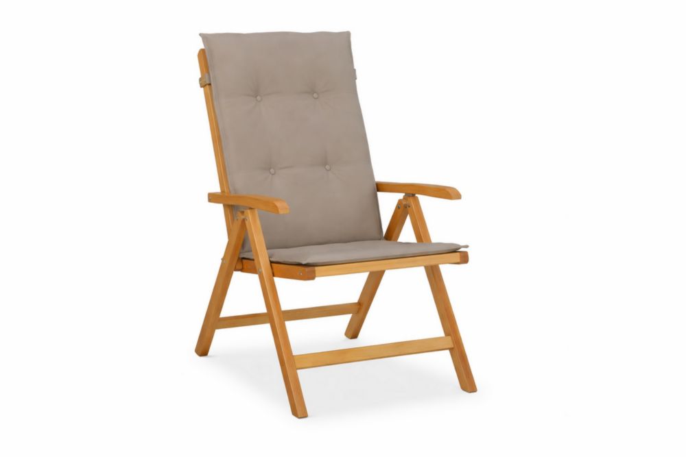 Chaise pliante en bois d'acacia avec coussin en polyester beige