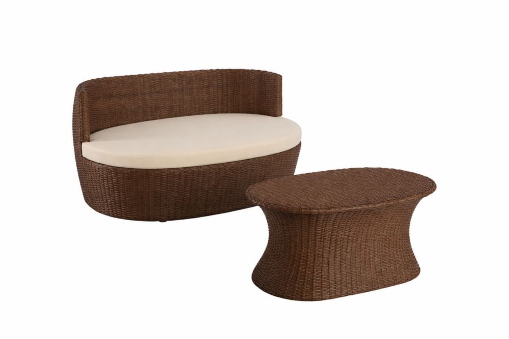 Ensemble de Salon en Résine Tressée avec Coussin Beige