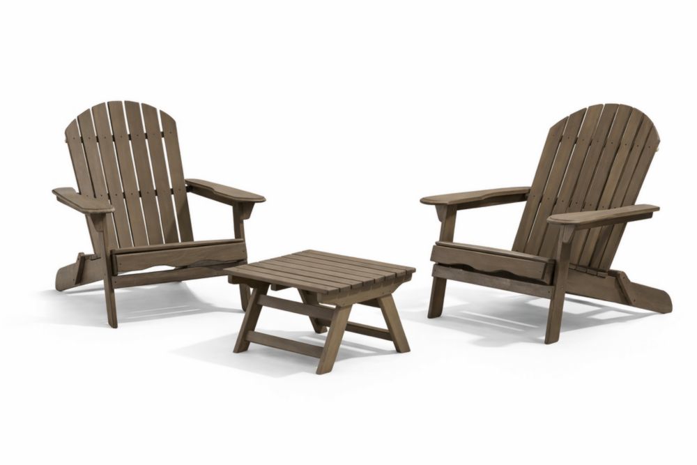 Ensemble de deux fauteuils et table basse en bois massif marron