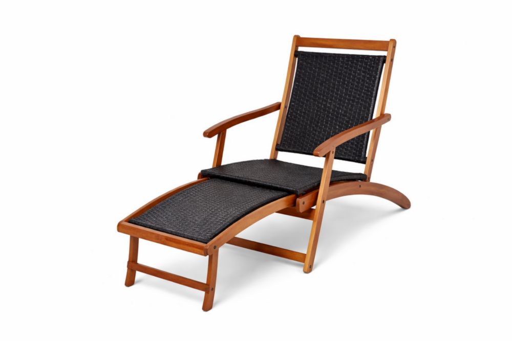Chaise longue pliante bois massif et textilène noir