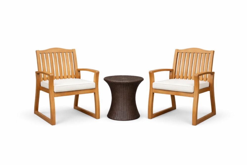 Set de Jardin 2 Chaises en bois massif Table en Rotin