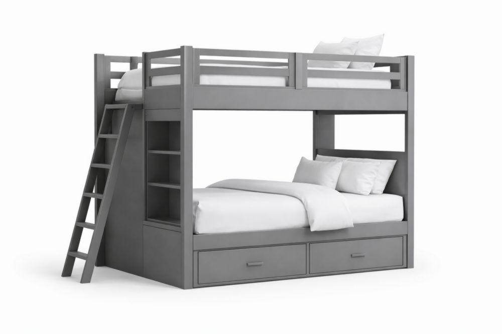 Letto a castello in legno massello con cassetti e scaffali Grigio-Clayelivo