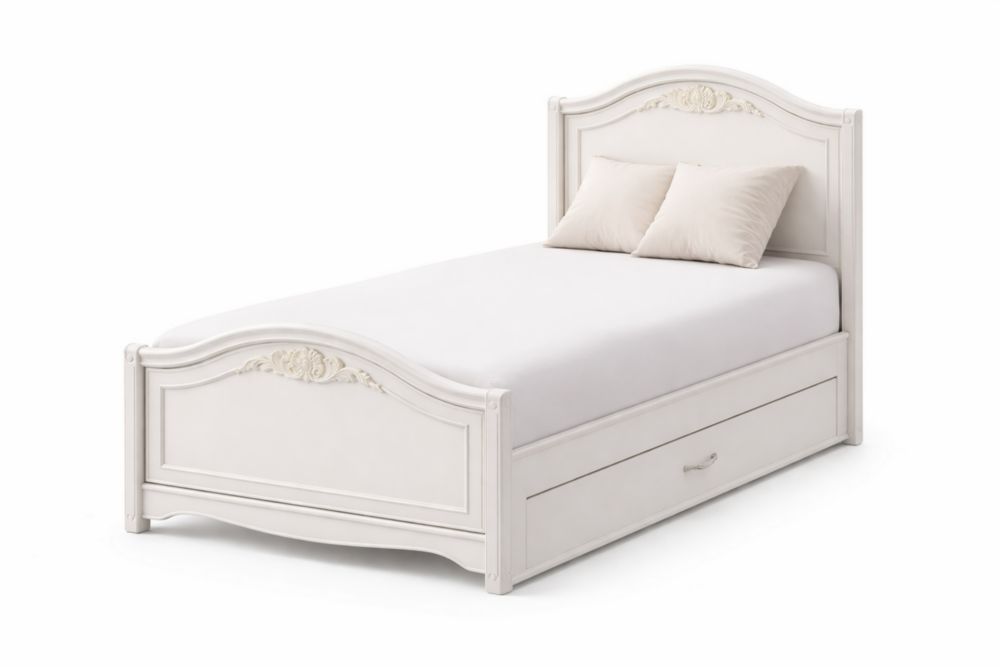 Letto singolo classico con cassetto in legno MDF bianco-Arclivano