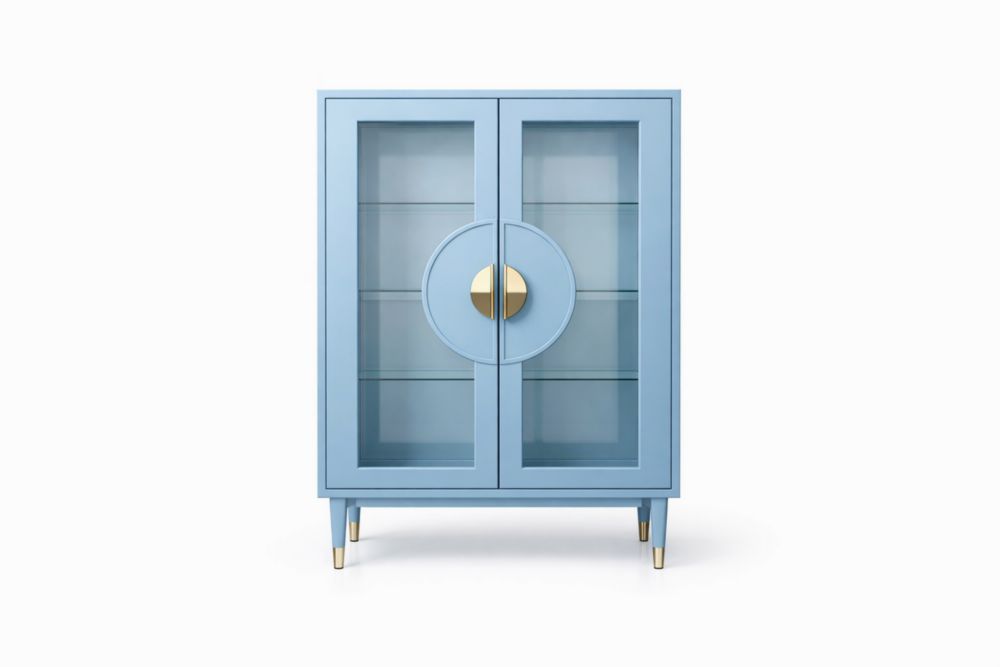 Vetrina in Legno con Ante in Vetro Temperato Blu 100x40x140 cm(L x P x H)-Arclivano