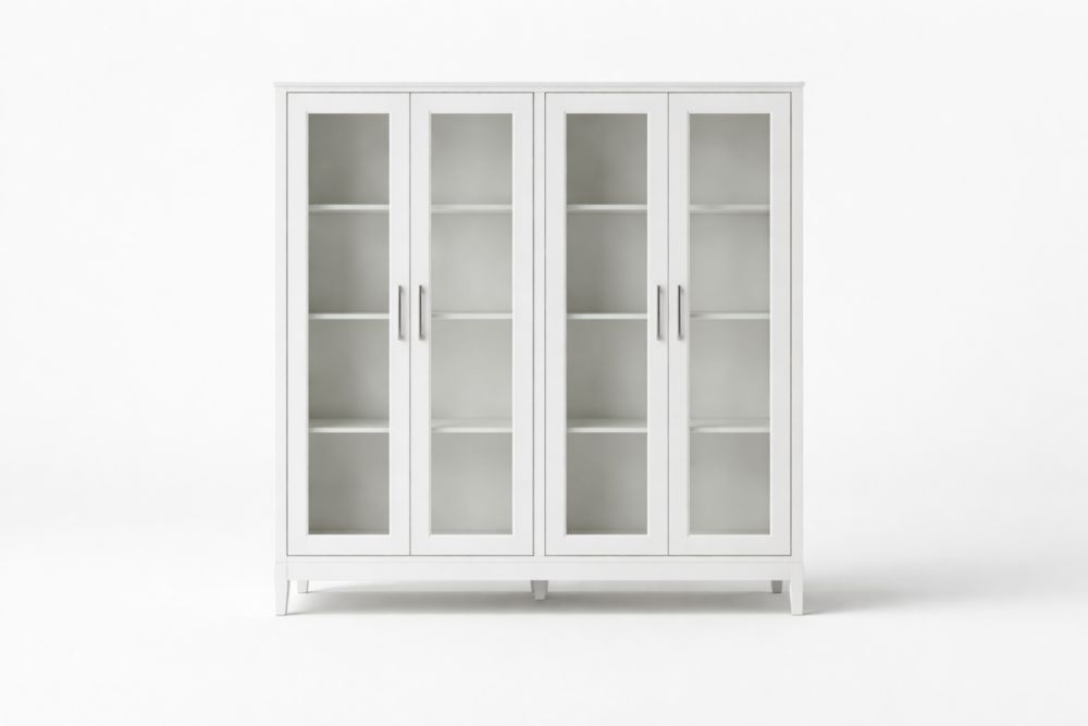 Vetrina a Quattro Ante in MDF e Vetro Bianco-Arclivano