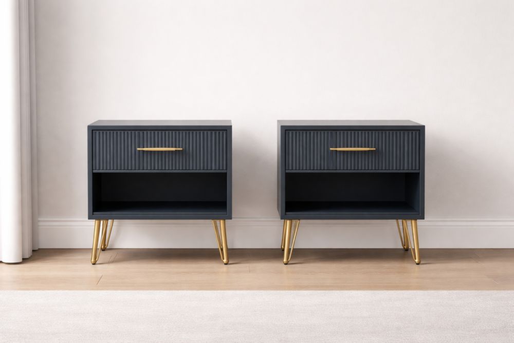 Set di 2 Comodini in Legno e Metallo Nero/Oro