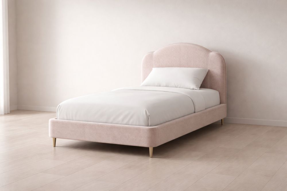Letto singolo tessuto poliestere rosa struttura in legno 200x100x90 cm