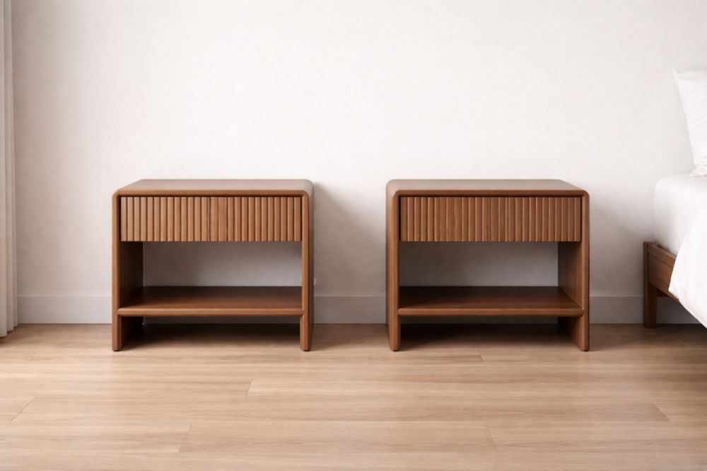 Set di 2 Comodini in Legno di Noce 60x40x50 cm