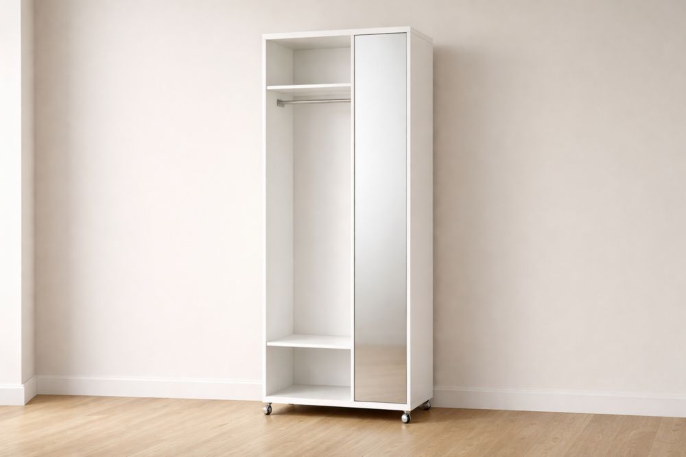 Armadio bianco con specchio e legno