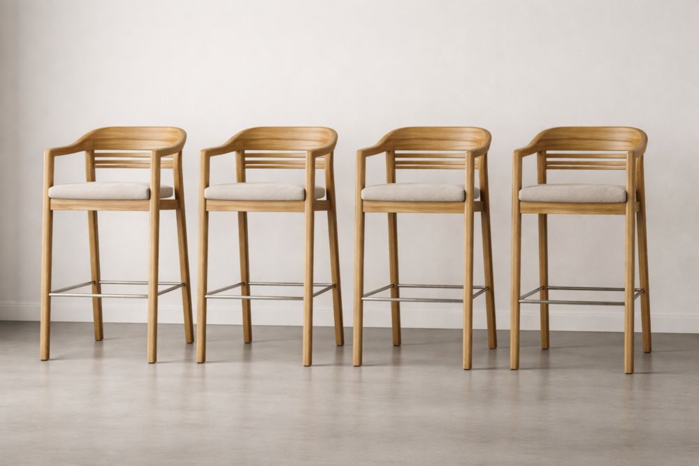 Sgabelli in Legno di Rovere con Seduta Imbottita Set da 4